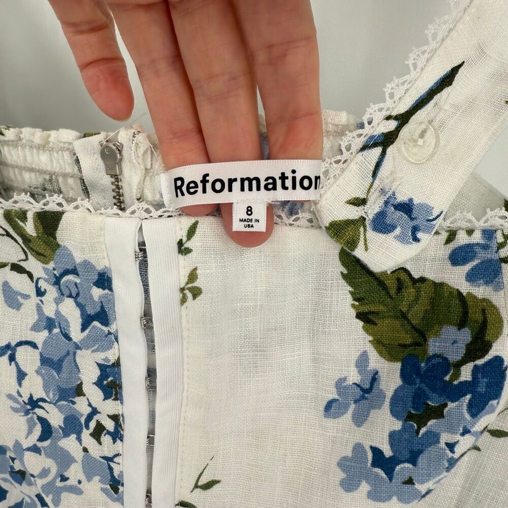 Reformation Tagliatelle Floral Linen Midi Dress Riviera Print Sleeveless 8 White - Picture 8 of 14